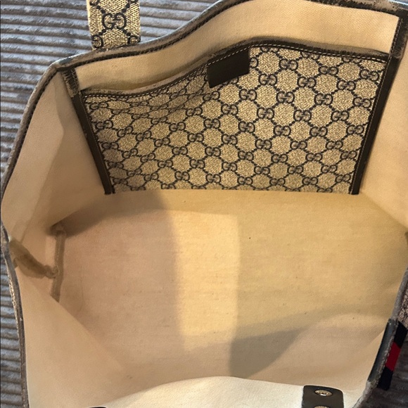 Gucci Blue Monogram Canvas Tote With Red/Blue Web Accent - Picture 3 of 16